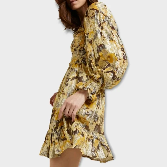 River Island metallic floral long sleeve dress size 14 - Picture 5 of 5
